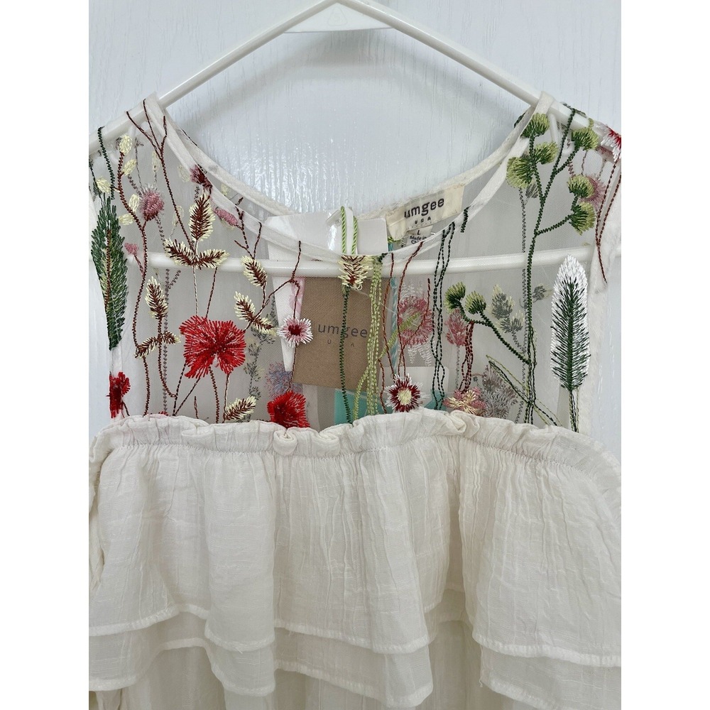 Umgee Dress Cream Floral Embroidery NWT Sz L Boho Fairycore Open Shoulder - Picture 5 of 7